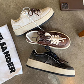 葡萄妈同款 2026春夏复古休闲板鞋 厚底增高运动真皮星星做旧小脏鞋