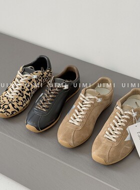 2026新款系带豹纹款德训鞋休闲运动平底做旧星星小脏鞋女