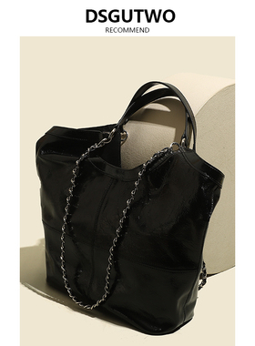 DSGUTWO 高级感时尚菱格链条包女大容量通勤包包装真皮百搭托特包