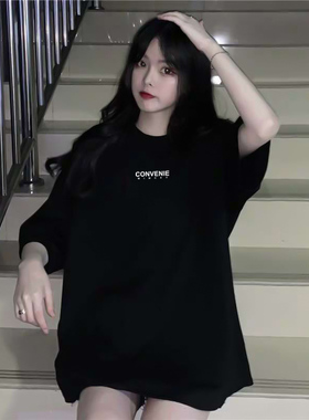 胖mm港味chic设计感大码短袖inst恤女中长款oversize宽松上衣夏季