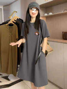 宽松过膝潮 t恤裙孕妇连衣裙女上衣夏季 胖mm300斤加大码 2025年新款