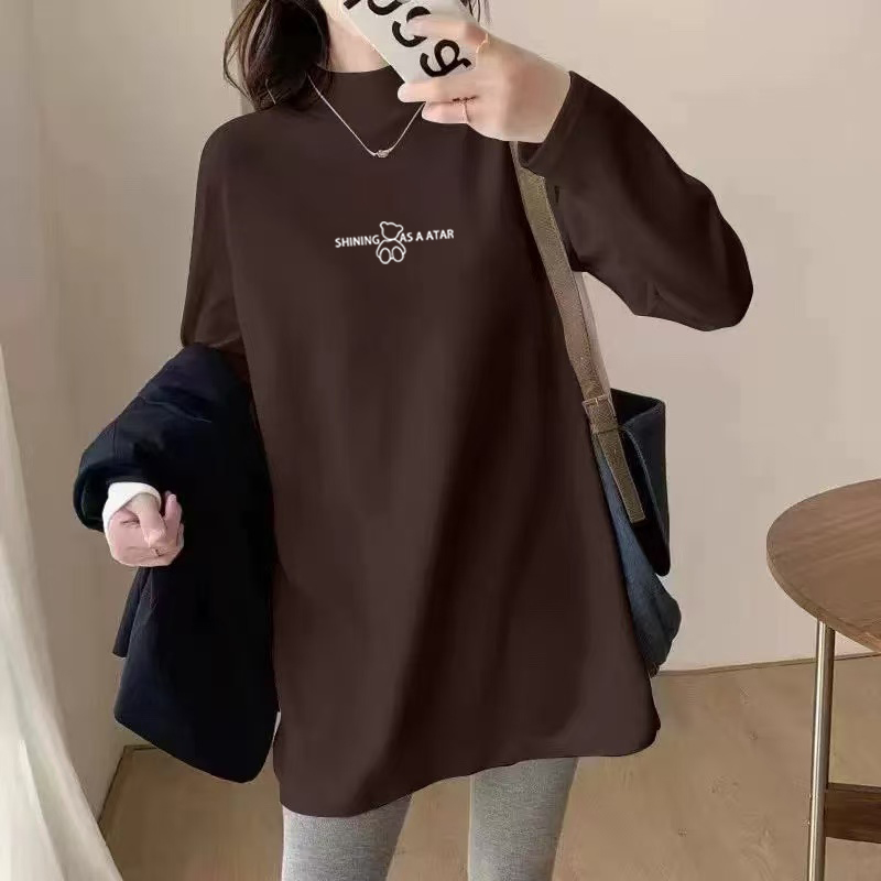 大码胖mm300斤秋季外穿宽松德绒中长款打底衫长袖ins上衣t恤显瘦