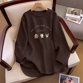 2025新款 宽松长袖 大码 秋季 上衣胖mm300斤中长款 德绒打底衫 t恤女装