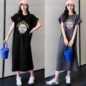 胖MM懒人长裙过膝大码 宽松T恤孕妇连衣裙女 2026新款 300斤长款 夏季