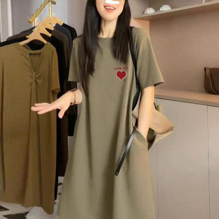 宽松显瘦休闲孕妇t恤裙遮肉 慵懒风短袖 夏季 2025胖mm加肥300斤大码