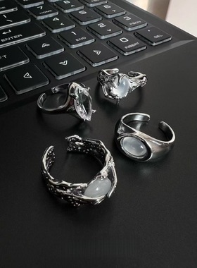 时尚个性月光石不规则戒指小众设计高级感嘻哈男女潮流简约指环