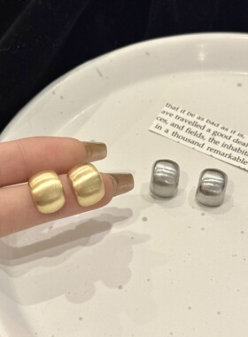 S925银针磨砂拉丝哑光耳环少女小众高级感金银豆耳钉简约几何耳饰