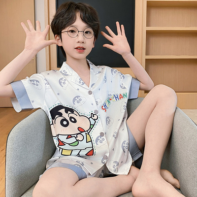 男童冰丝睡衣夏款2025新款中大儿童夏装夏季薄款男孩夏天短袖套装