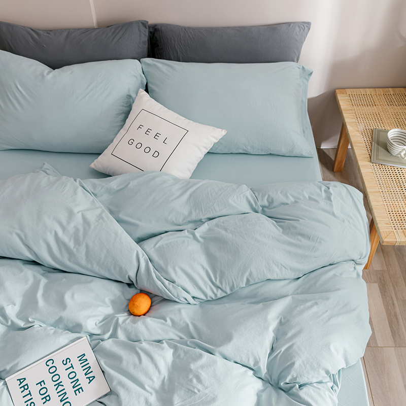 针织棉裸睡纯棉床上四件套简约