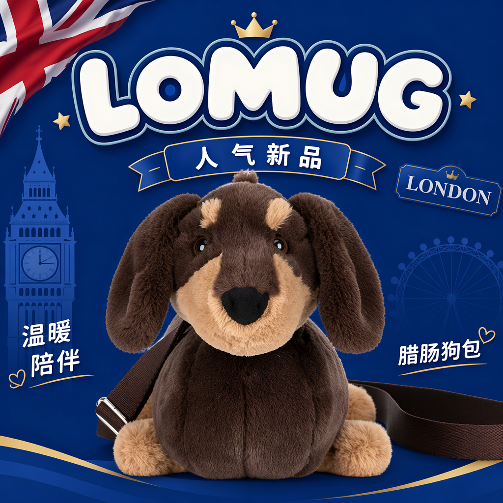 英国LOMUG奥托腊肠犬挎包狗狗毛绒公仔玩偶安抚送礼生日礼物