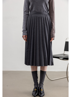 灰色百褶裙女2025新款冬季a字中长款气质羊毛伞裙中裙高腰半身裙