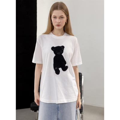 超火减龄高级感白色小熊半袖女士