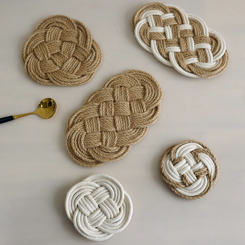 纯手工编制杯垫咖啡奶茶垫文艺麻棉绳餐垫杯垫隔热垫美食拍摄道具