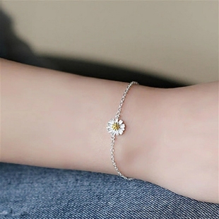 日韩小清新甜美简约设计S925纯银雏菊手链女手串细款 手环 时尚 个性