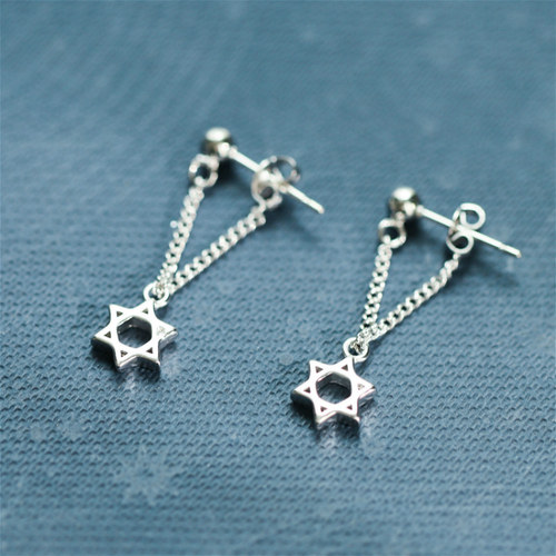 s925纯银后挂式六芒星百搭款耳钉