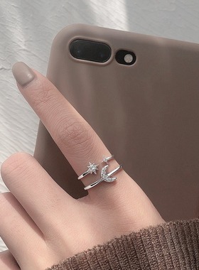 小张的故事S925银双层星月戒指女简约小众设计感指环开口食指戒潮