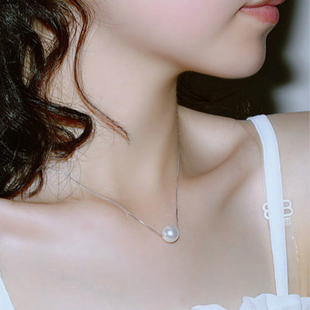 百搭简约小清新个性S925纯银单颗珍珠锁骨项链女短款吊坠学生礼物