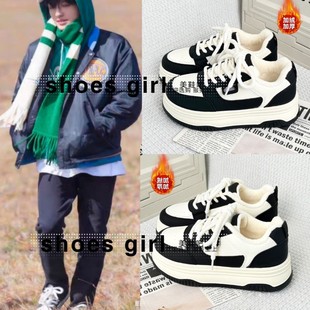 张泽禹陈奕恒梓渝同款板鞋加绒保暖小白鞋女厚底增高休闲百搭女鞋