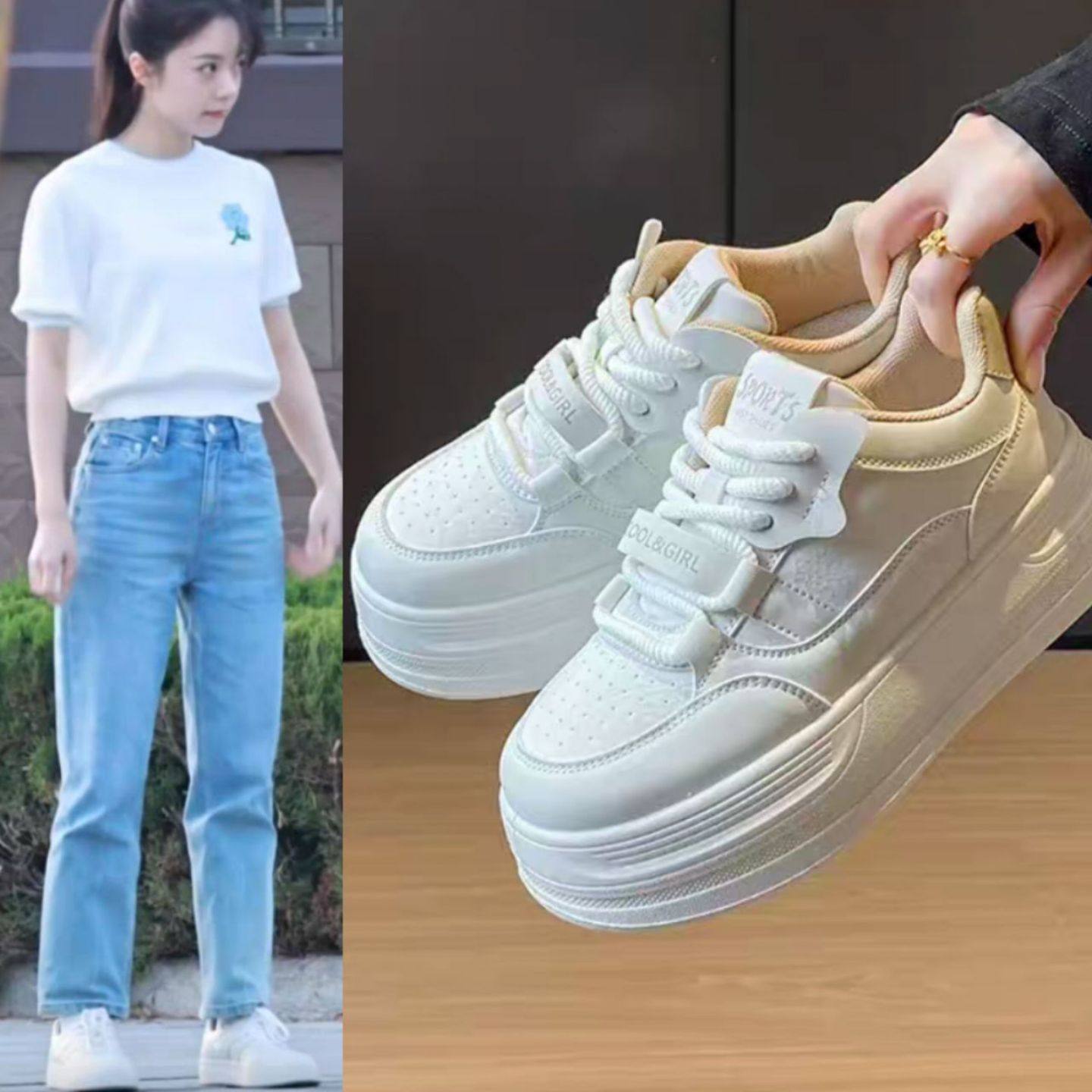 樱桃琥珀林樱桃林其乐赵今麦同款小白鞋女2025新款厚底休闲板鞋子