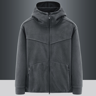 摇粒绒外套男春秋季宽松保暖抓绒衣连帽开衫卫衣高端中年男士夹克