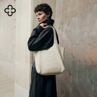 夏之光同款意大利鹿皮卡思乐中性风白色通勤单肩包上班软糯托特包