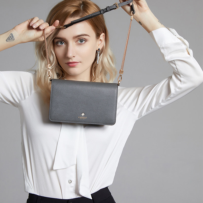 CASSILE女包2020新款潮斜挎包时尚气质包包链条小方包牛皮单肩包