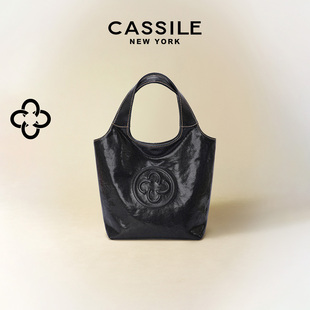 CASSILE卡思乐MINI马甲手提包植鞣水晶牛皮单肩斜挎黑色小菜篮包