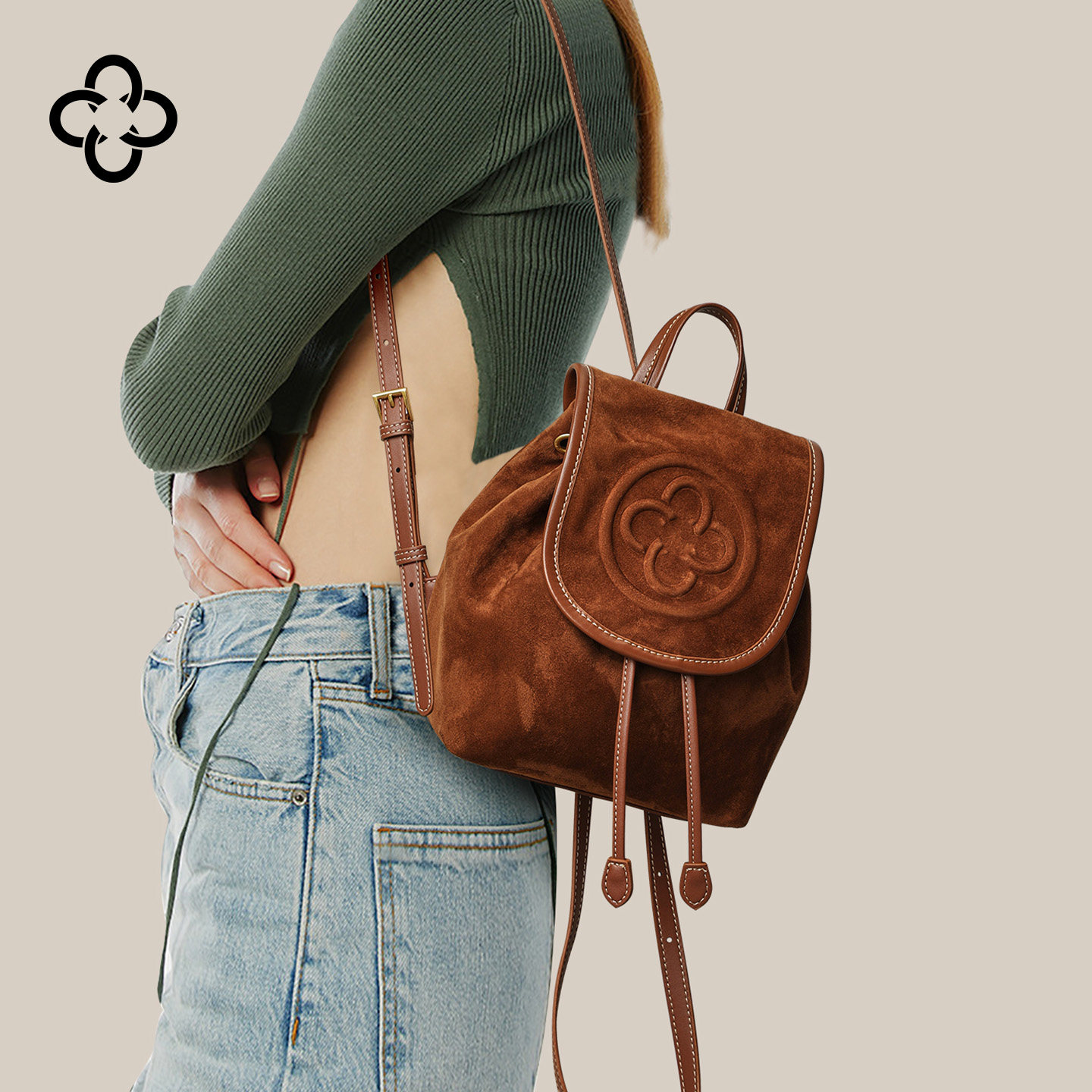 CASSILE卡思乐双肩包2026新款复古高级绒面真羊皮时尚通勤小背包,箱包皮具/热销女包/男包,双肩背包,淘宝优惠券,粉丝福利购,淘宝优惠卷