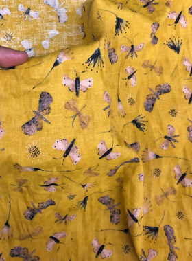 提花底布印复古黄色系印花棉麻唐装高档年轻新潮天然民族中式复古