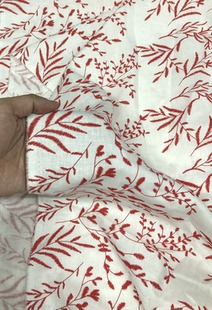 本白底红色叶子印花亚麻水洗汉服手工袍子2020爆款新款汉麻纯苎麻