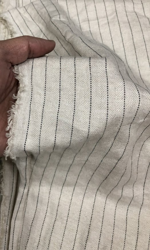 加厚人字浅本色底直细条天丝亚麻水洗棉麻汉麻服装面料唐装袍子