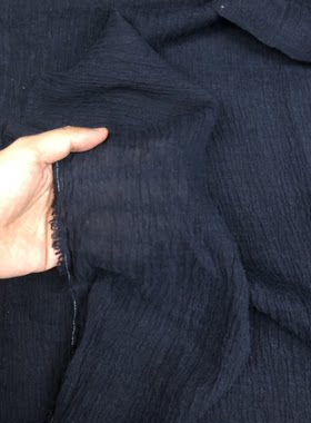 藏青机理褶皱纯苎麻柔软