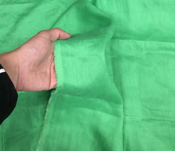 春天绿纯亚麻布料服装高档服装面料苎麻清仓处理高级麻料天然
