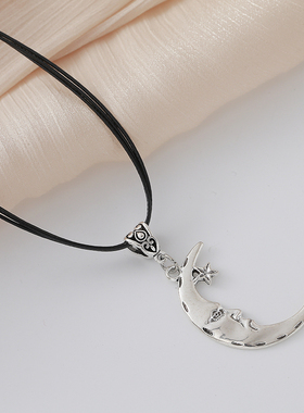 复古月亮星星吊坠项链锁骨链