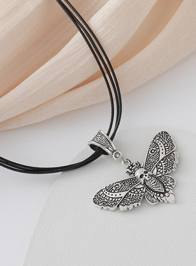 复古银色蝴蝶吊坠项链飞蛾项链女