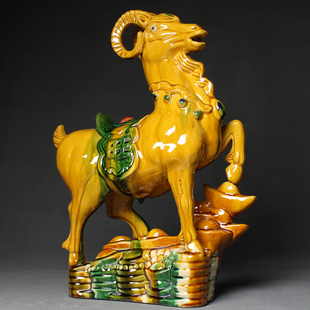 陶瓷羊摆件家居客厅装 饰品唐三彩十二生肖羊工艺品旺财羊礼品
