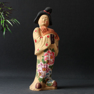 纯手工彩绘仕女摆件仿古陶器胖妮陶俑古典家居收藏艺术品文物复制