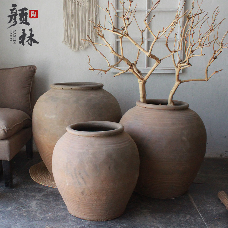 大翁瓶粗陶花瓶陶瓶陶缸景观花盆土缸民俗缸仿古土色陶罐旧缸老缸