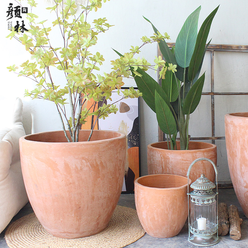 美式乡村花盆外贸桔色花盆红陶盆