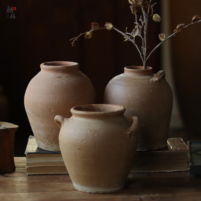 复古粗陶罐土陶花瓶干花花器