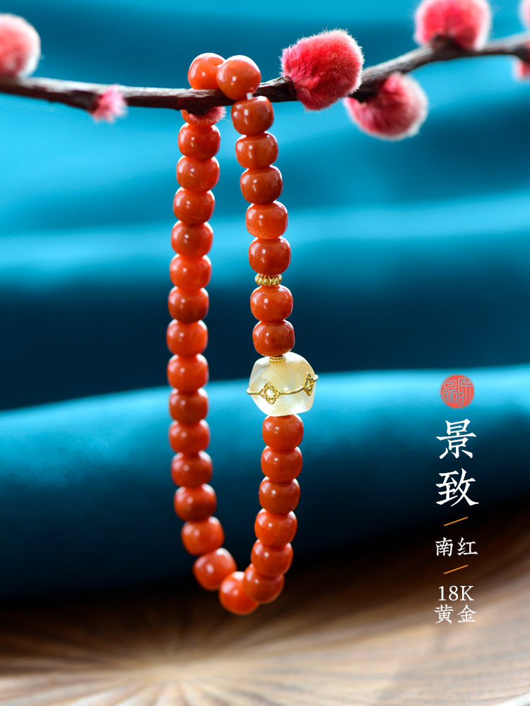 원래 천연 남쪽 붉은 마노 고대 스타일 팔찌 하이 엔드 팔찌 소녀의 탄생 연도 손 장식 DIY 생일 선물