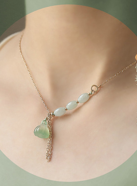 绿玛瑙莲蓬翡翠春夏文艺风项链
