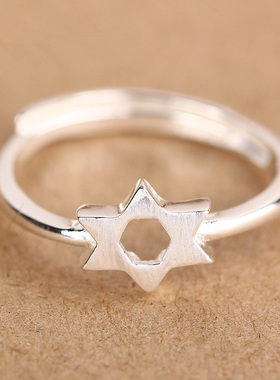 韩版开口纯银六芒星戒指