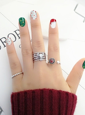 日韩风做旧链条编织麻花关节戒指