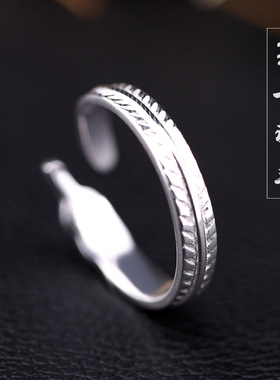 日韩复古925潮人活口goro s高桥吾郎羽毛戒指纯银素圈个性女指环