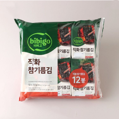 韩国直发bibigo必品阁调味海苔包饭紫菜休闲小零食4.5g*12袋入