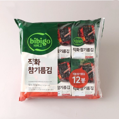 韩国直发bibigo必品阁调味海苔包饭紫菜休闲小零食4.5g*12袋入