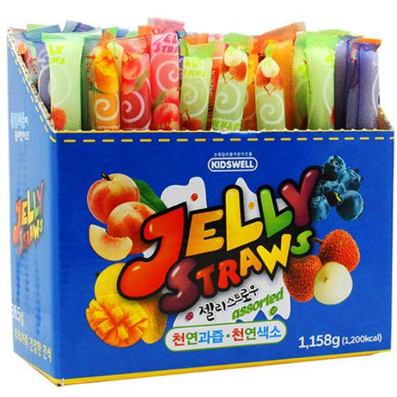 韩国直发Jelly  Straws果冻条天然果汁芒果桃子蓝莓荔枝味吸60条