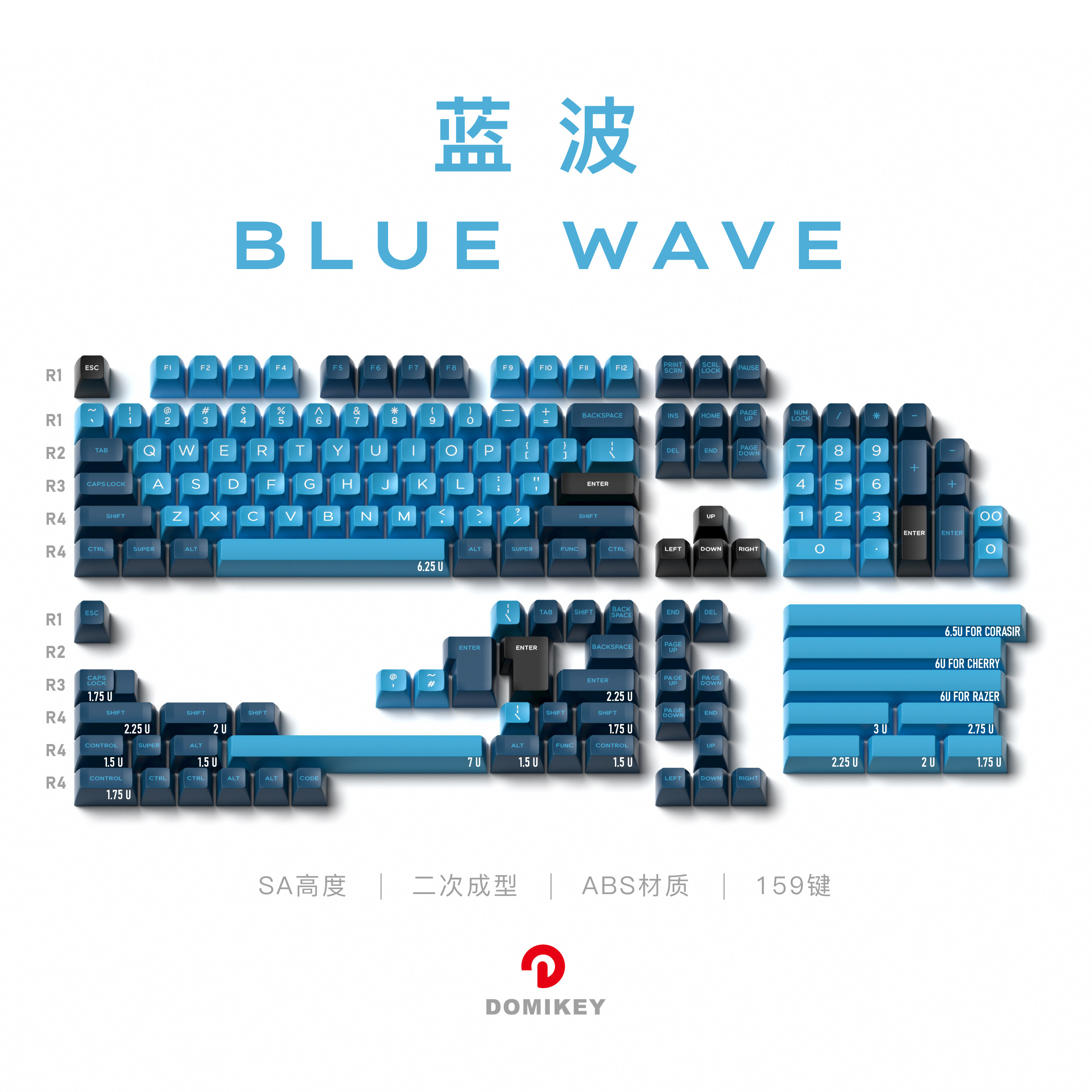 domikey蓝波bluewave SA 二色球帽64 68 75 84 96 980 客制化键帽图片