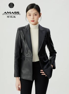【商场同款】AMASS 新款潮流质感中长款收身西装皮衣女5400909